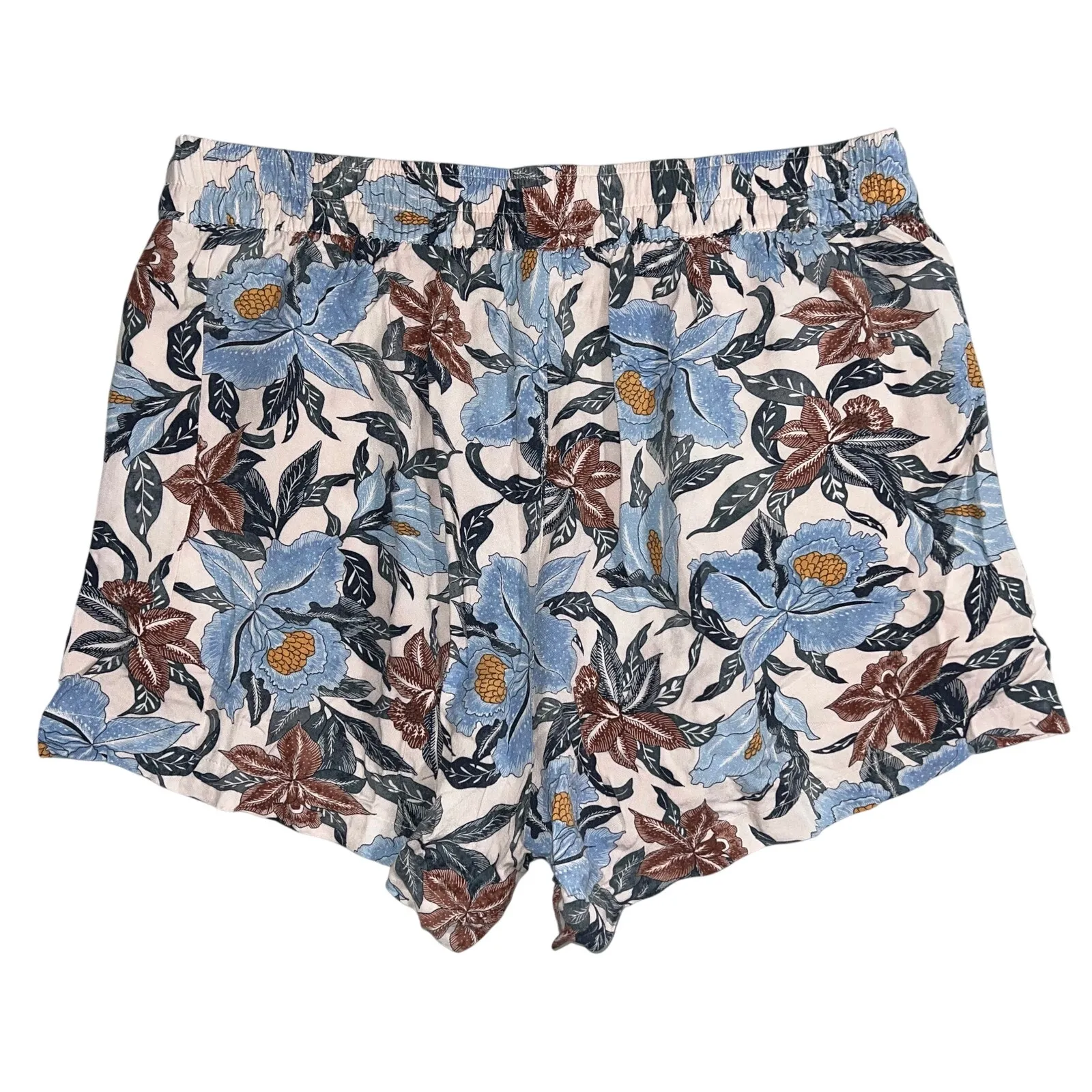 Old Navy Womens Shorts Tropical Floral Print Summer Blue Cream Brown Large - Image 3