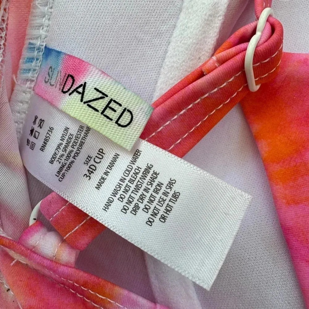 NWT Sundazed Beka Tie Dyed Underwire Bow Bikini Top D Cup Size 34D Orange - Image 5