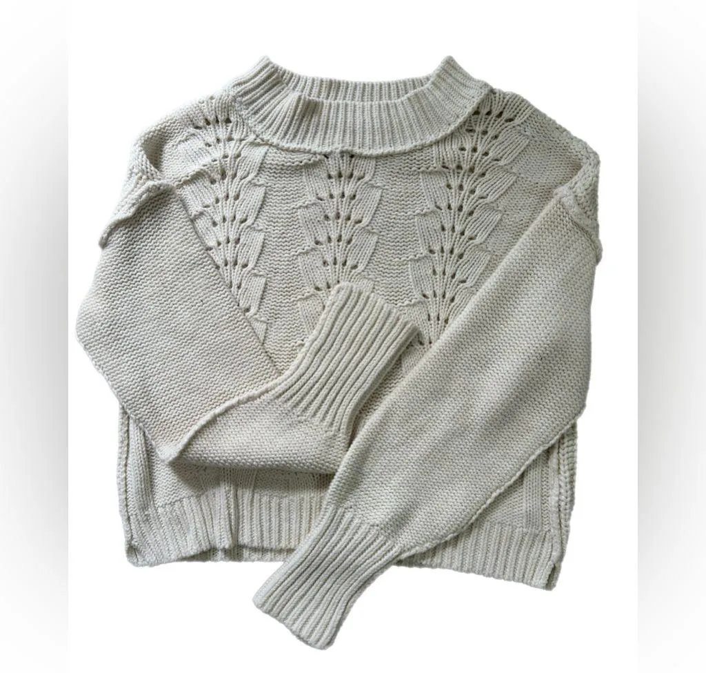 Free People Sweater Women Sz L Ivory Knit Open Weave Pullover Boho Cottagecore - Image 6