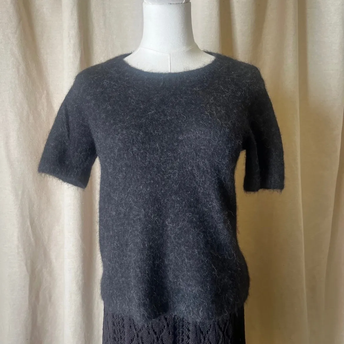 Alpaca Blend Fuzzy Knit Top Everlane Charcoal Gray Short Sleeve Sweater S - Image 3