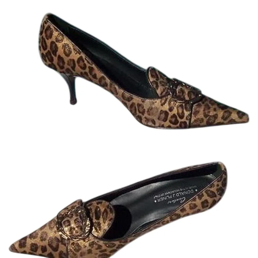 Donald Pliner Animal Distress Metallic Leather Hair Calf Pump Shoe New $425 NIB Brown Size 8 - Image 4
