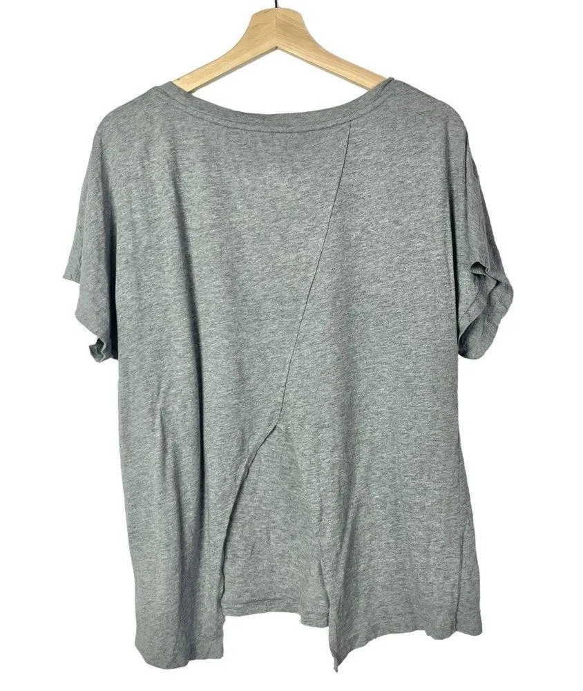 Athletic Works Light Gray Crewneck Open Split Back Short Sleeve T-Shirt L - Image 3