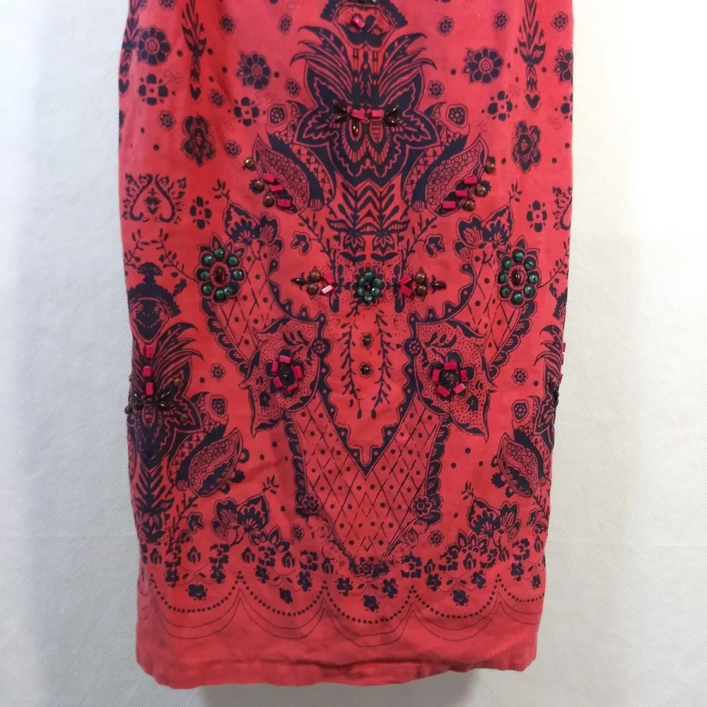 FREE PEOPLE EMBELLISHED BENJI DRESS SUNSHINE RED LINEN COTTON SIZE 0 - Image 5