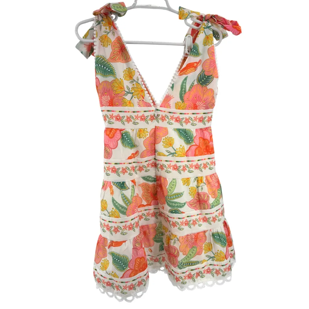 Floral Mini sundress bows M floral NWT tiered eyelet summer vacation beach cute White Size M - Image 2