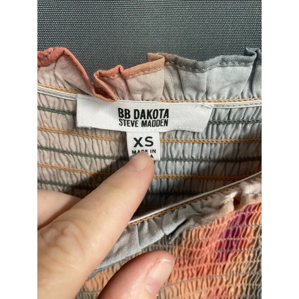 BB Dakota Peasant Dress Women's XS Orange Shirred Puff Sleeve Square Neck B63 - Image 3