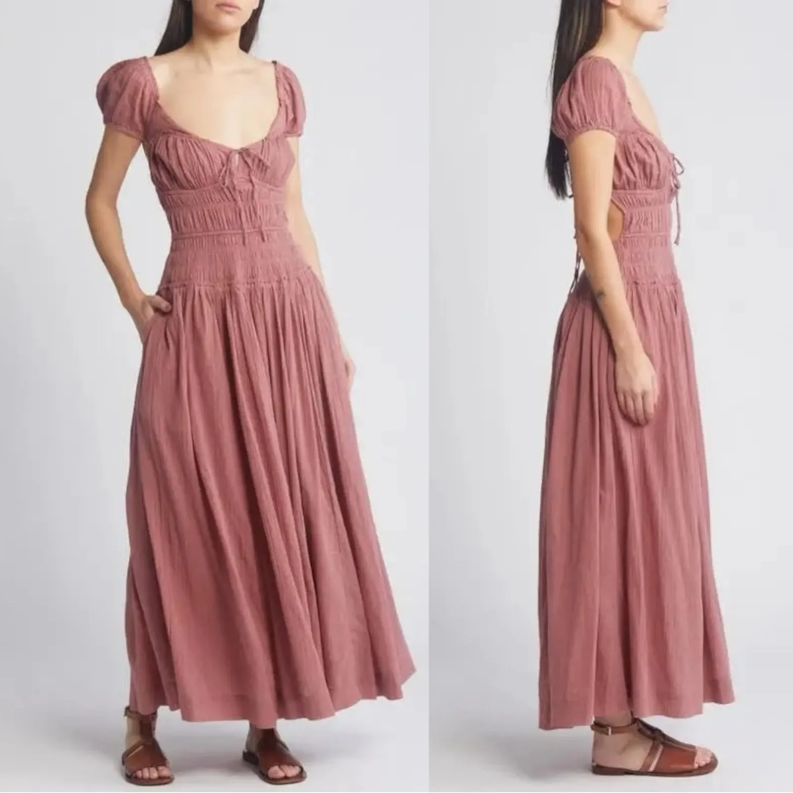 Free People Dainty Romantic Ethereal Feeling Bonita Midi Maxi Dress Rose Large - Image 4