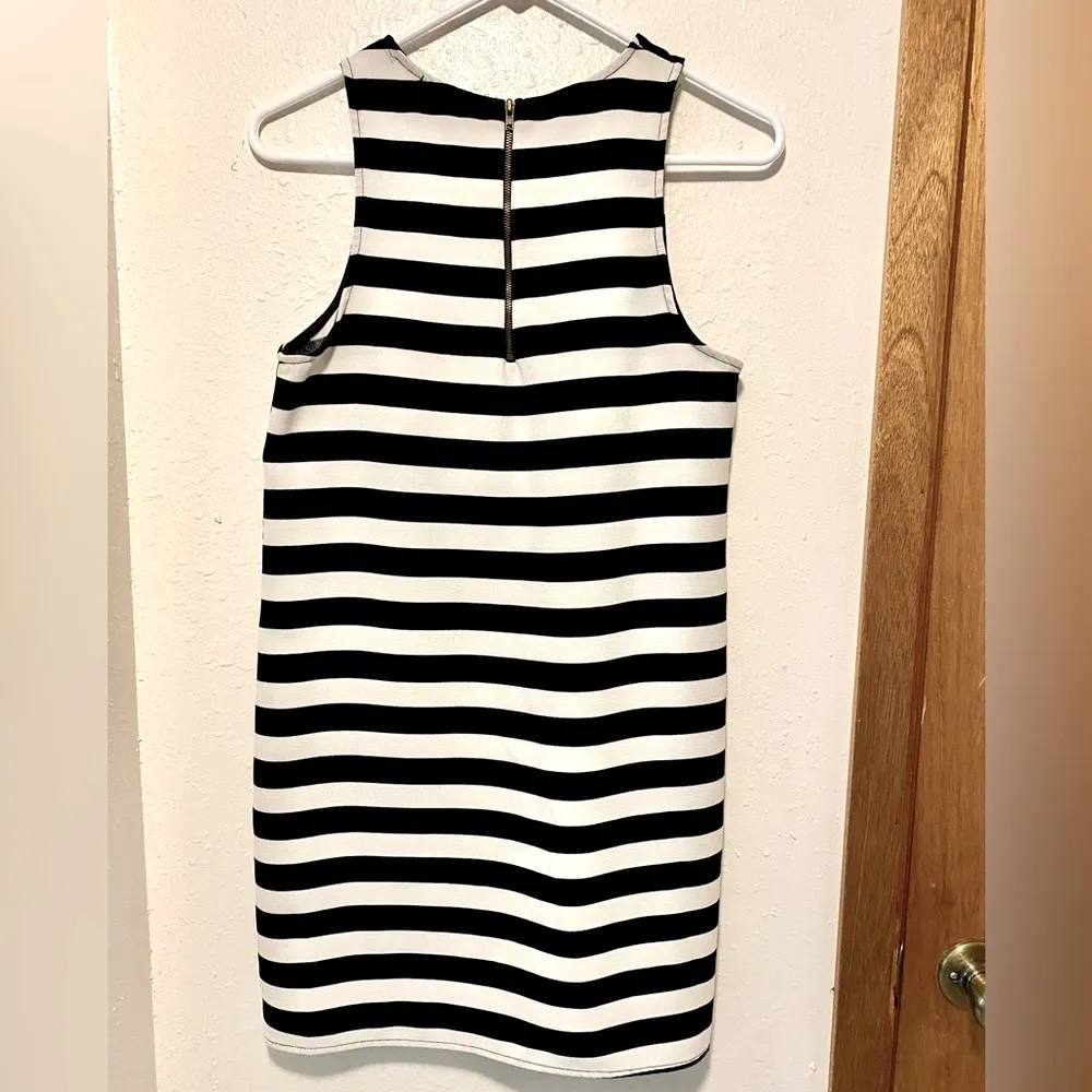 Everly Black/White Sleeveless Striped Shift Dress - Image 4