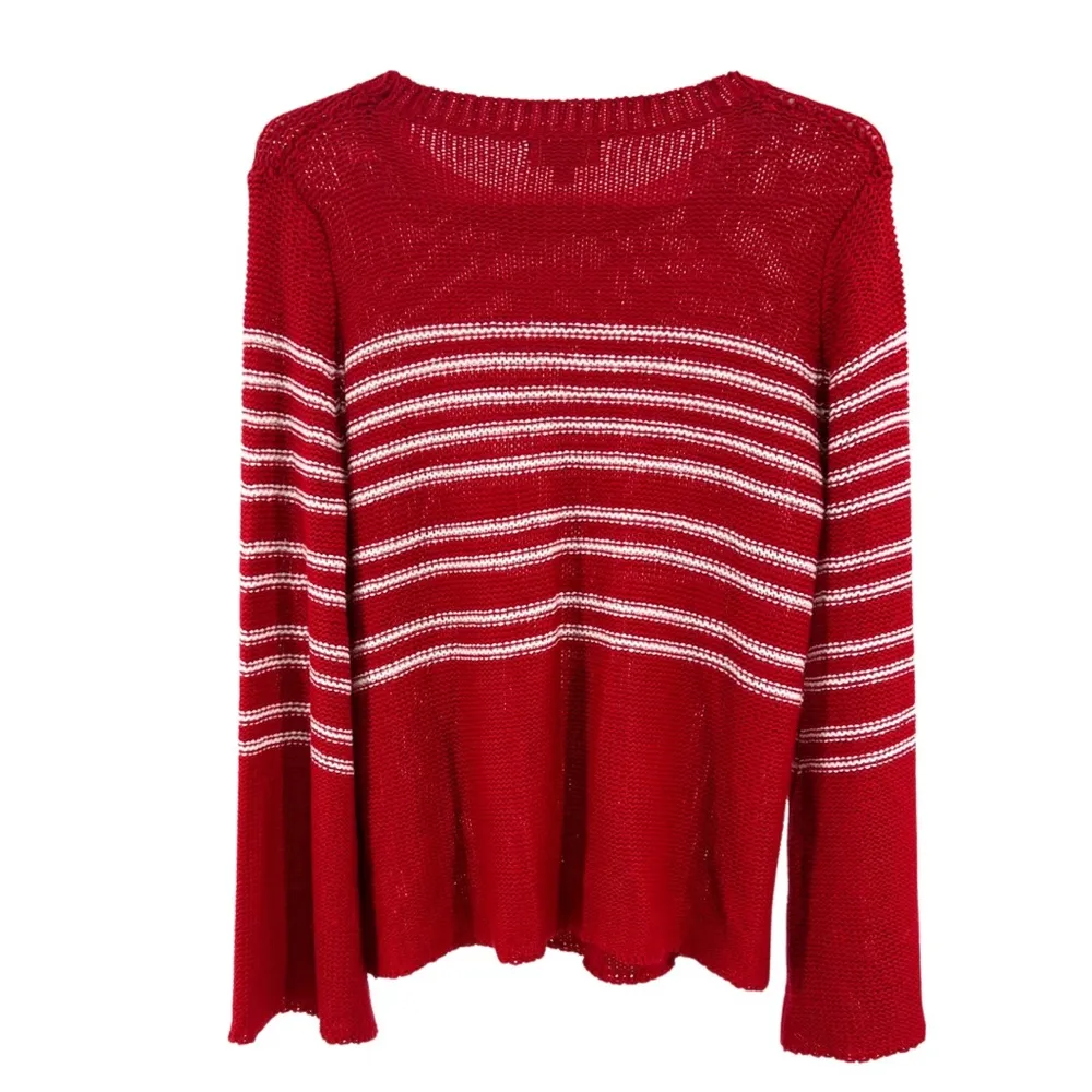 Umgee S red white striped lightweight bell sleeve sweater coastal holiday casual - Image 2