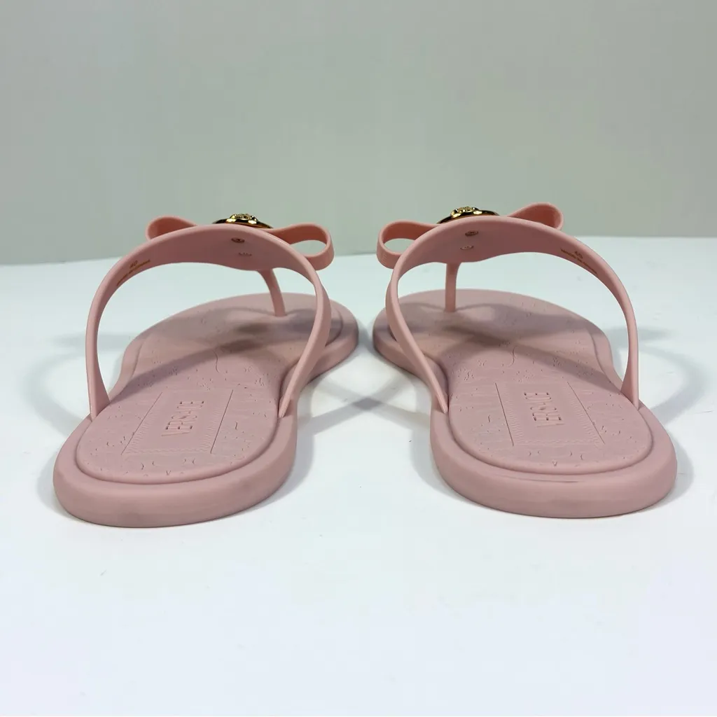 Versace Gianni Slides Gomma Ribbon Medusa Sandals Pink Gold 40 NEW Greek Key - Image 8