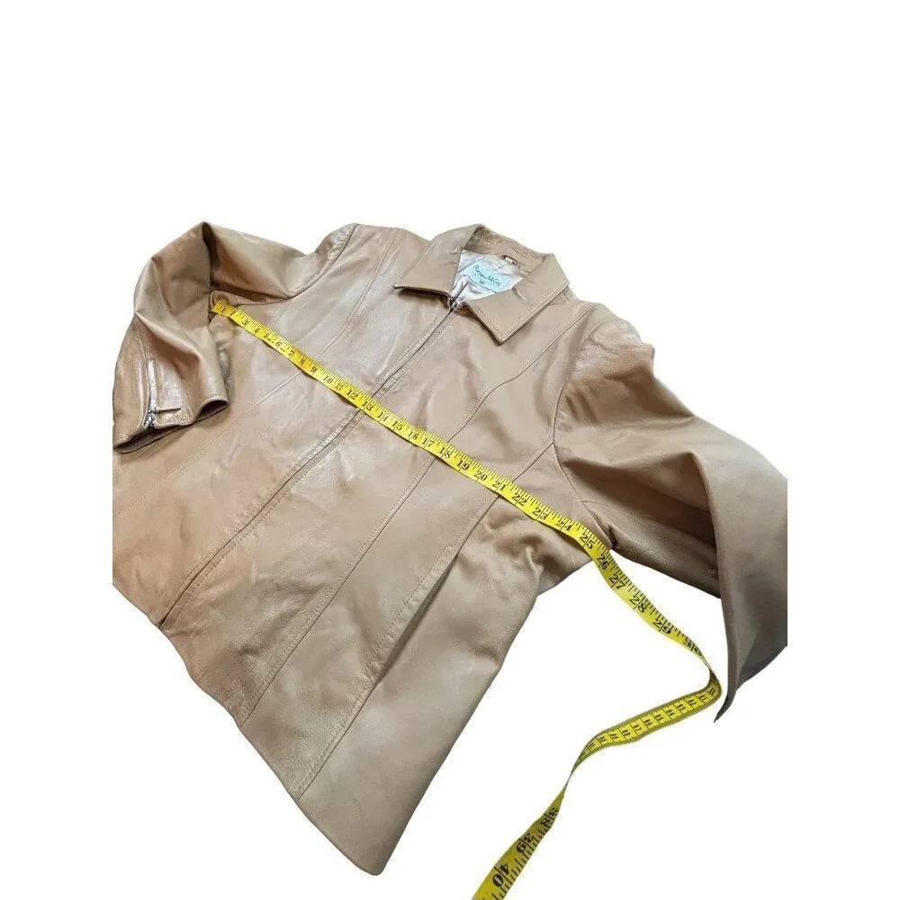 Women's Pamela McCoy Tan Leather Jacket Size 2XL - Image 6