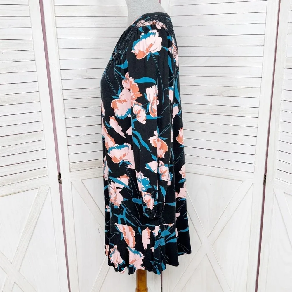 Maeve Anthropologie‎ Ragonda Floral Smocked Shoulder Tunic Shift Dress Black 4 - Image 3