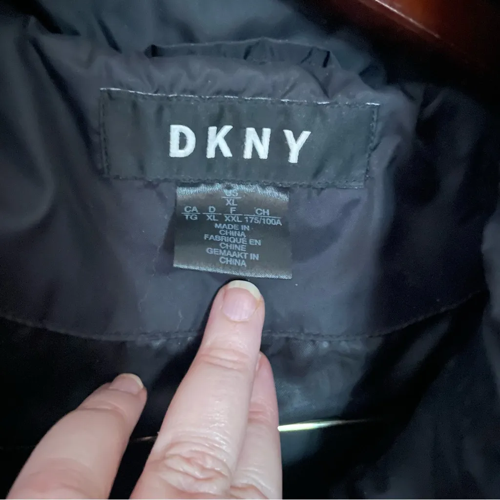 Long black DKNY puffer jacket parka winter coat NO HOOD XL - Image 3
