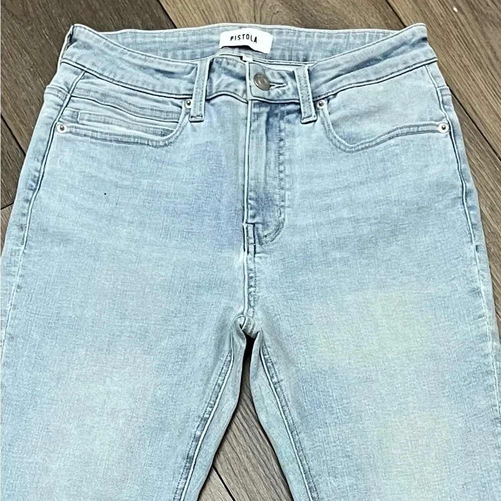 Pistola Shark Bit Raw Hem Light Wash Skinny Ankle High Rise 27 Biker Grunge - Image 7