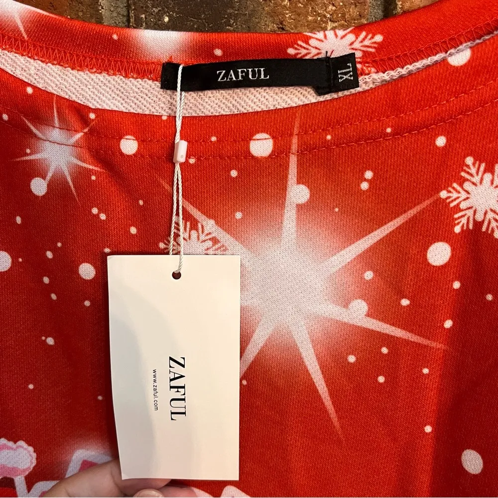 NWT Zaful womens Christmas holiday drop shoulder sweatshirt red XL - Image 3