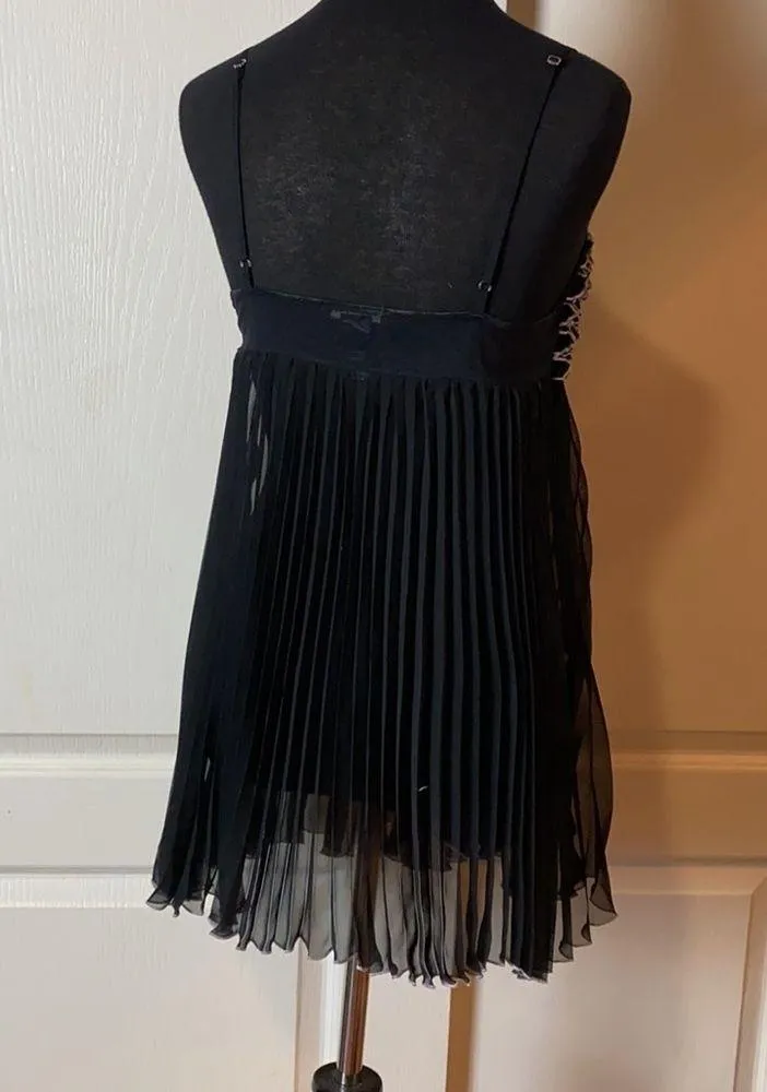 MORGAN TAYLOR BLACK MESH PLEATED CAMI SLIP DRESS - Image 7