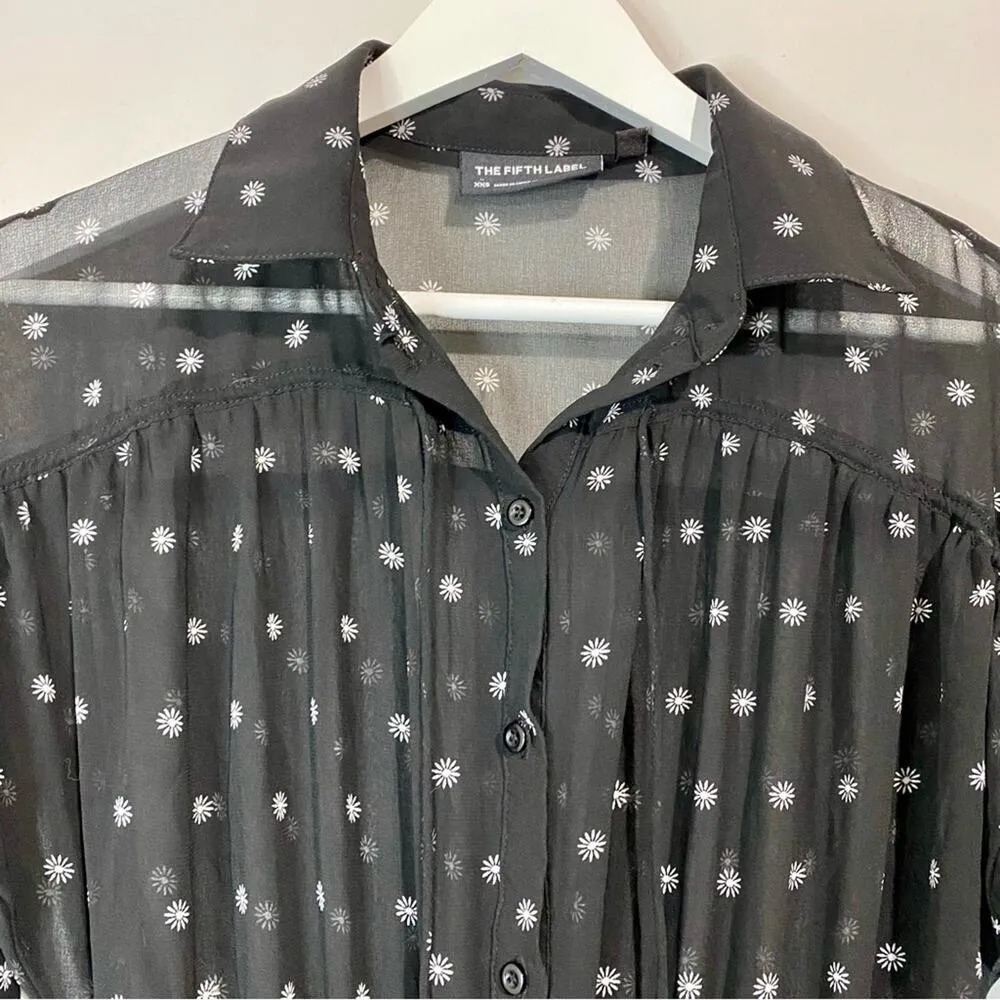 The Fifth Label Women’s Long Sleeve Button Front Romper Black White XXS NWOT - Image 2