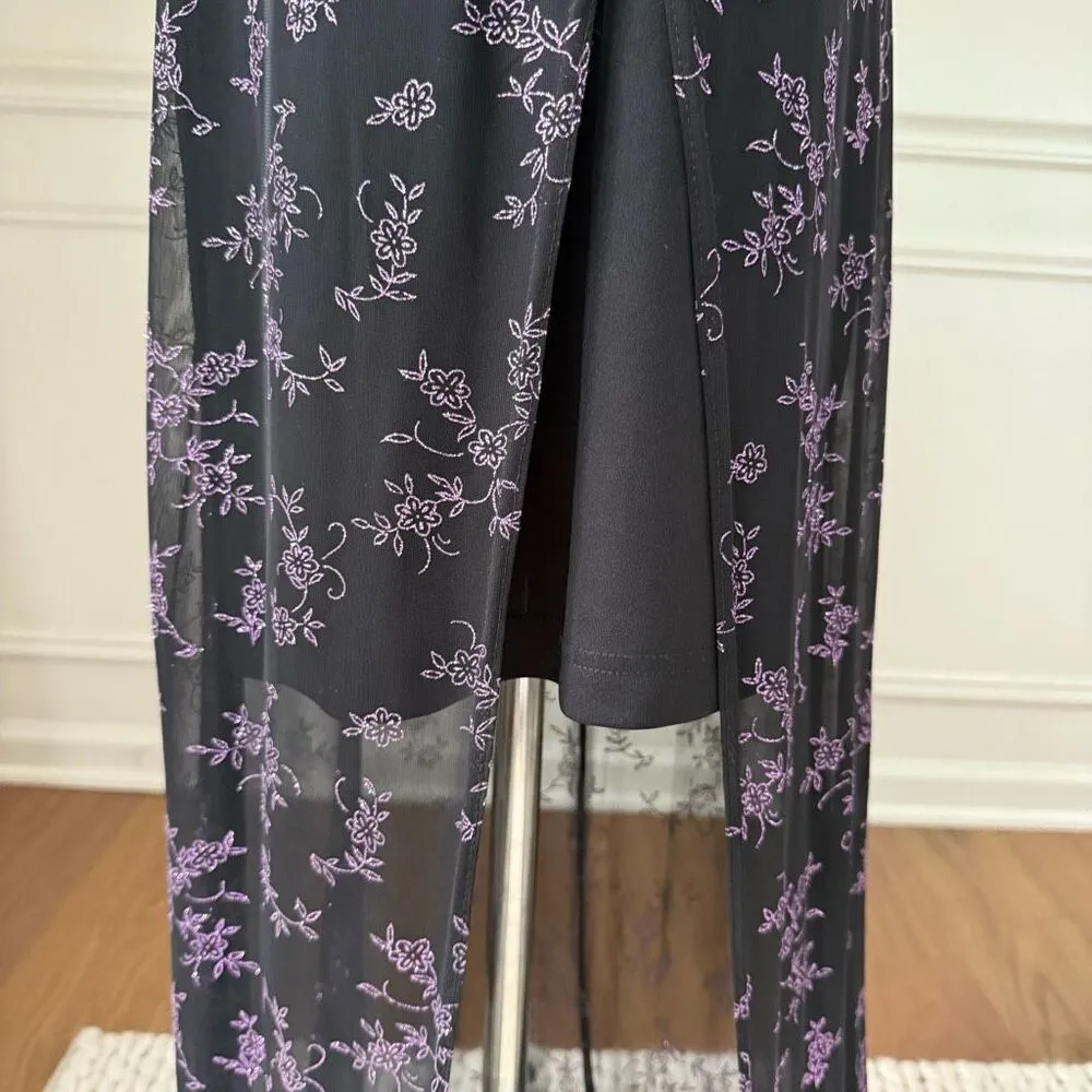 Vintage 90s Next Up Black Purple Glitter Flower Hi Lo Dress S - Image 5