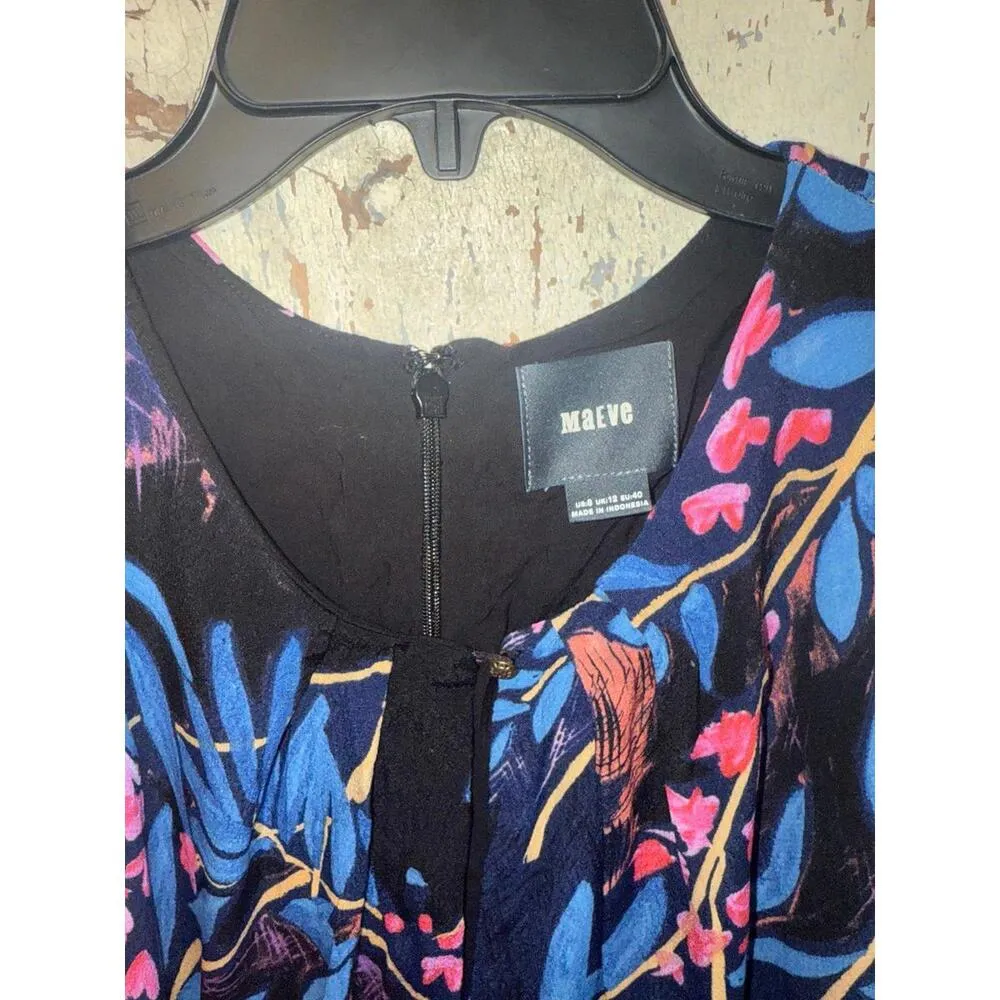 Anthropologie Maeve Elia Dress Cold Shoulder size 8 blue floral - Image 4