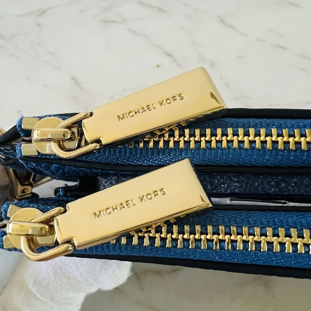 MICHAEL KORS Vintage Blue Leather Double Zip Wallet Wristlet - Image 7