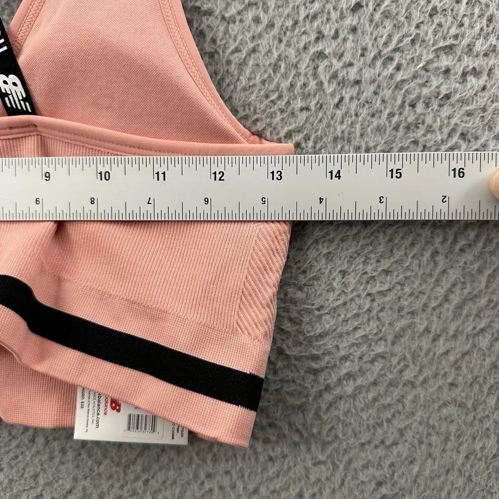 NWT New Balance Medium Impact Sports Bra Peach Pink Black Athletic Women's Large - Image 5