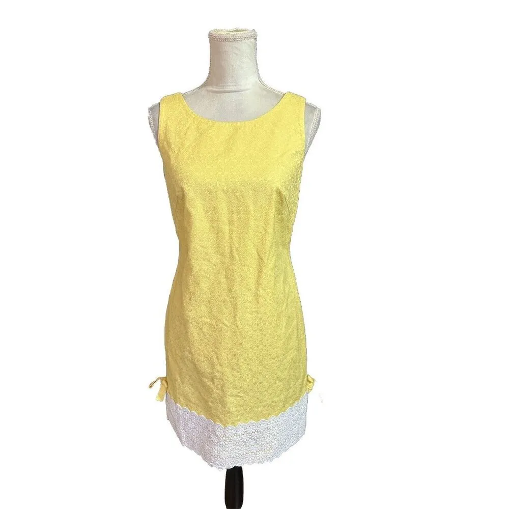 Lilly Pulitzer Fitch Shift Yellow Knee Length Sleeveless Dress Eyelet Textured 2 - Image 2