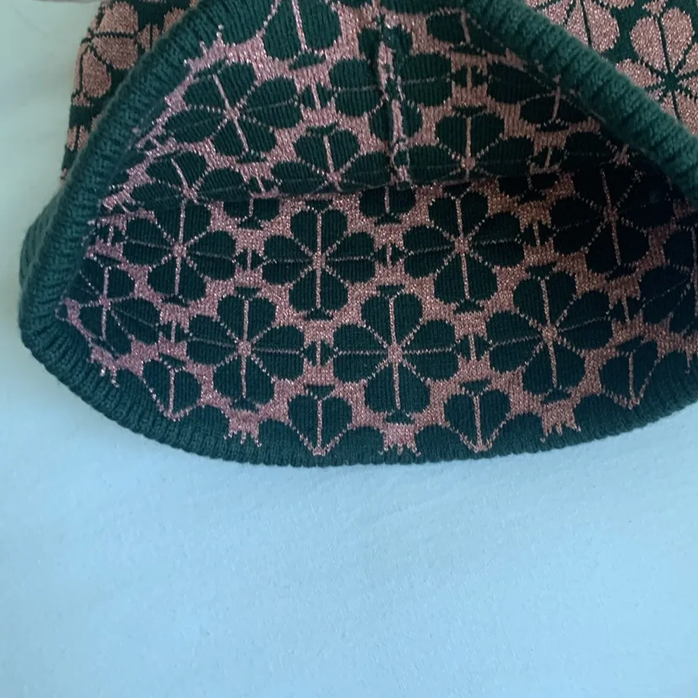 Kate Spade Spade Flower Clover Beanie Hat Spruce Green and Pink Sparkle - Image 3
