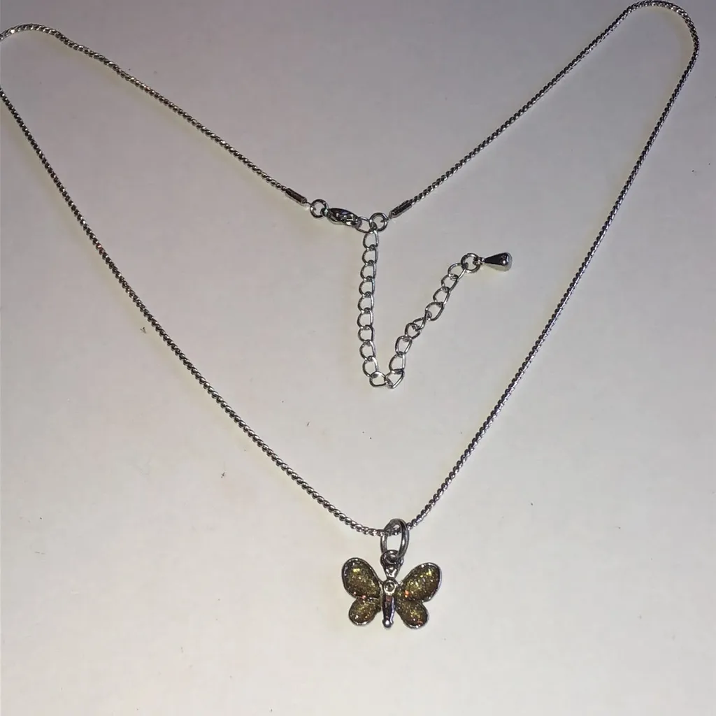 Elegant Silver Tone Yellow Enamel Dainty Butterfly Pendant Necklace - Image 3