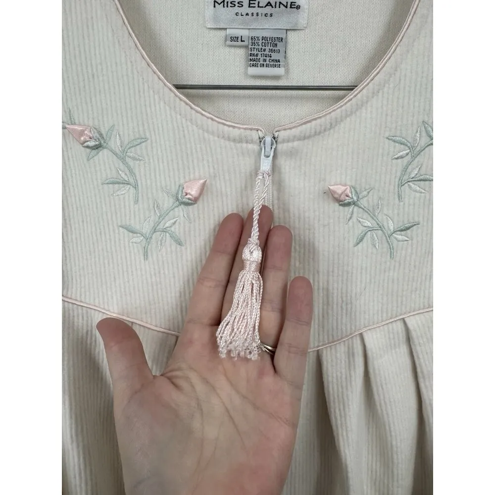 VTG Miss Elaine Floral Night‎ Zip Front Midi Sleep Pajama Mumu Granny Coastal Size L - Image 7