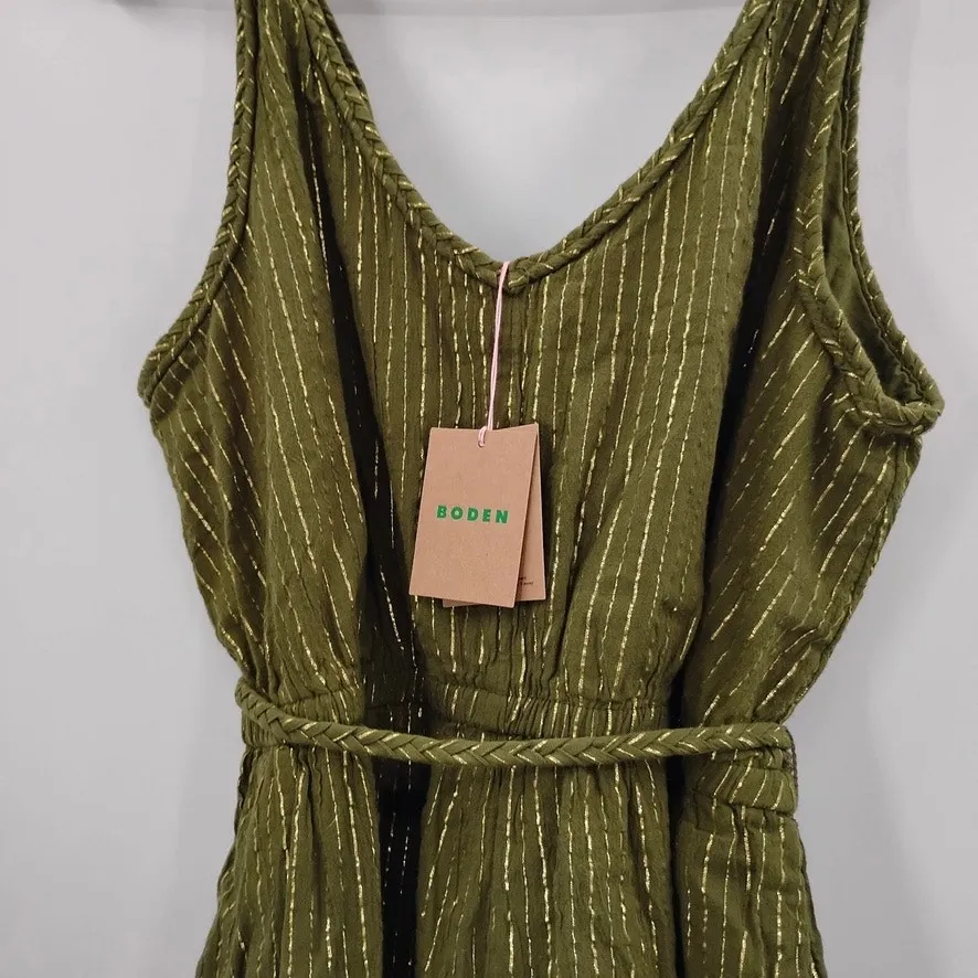 NWT Boden Grecian Playsuit Romper Green Metallic Gold Striped Pockets D0674 12 - Image 5