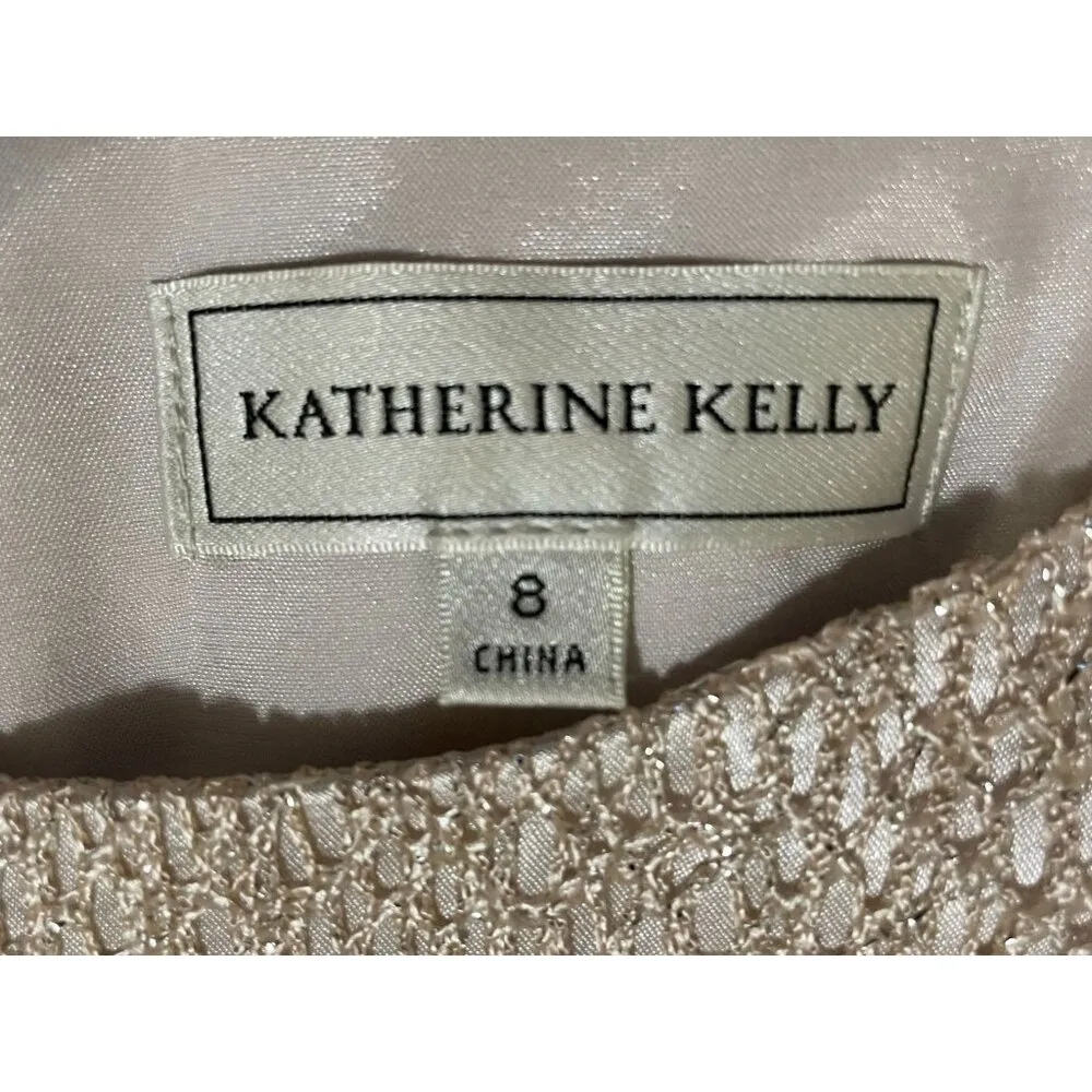 Katherine Kelly Dress Womens 8 Used Beige w/Silver Shimmer Fringe - Image 7