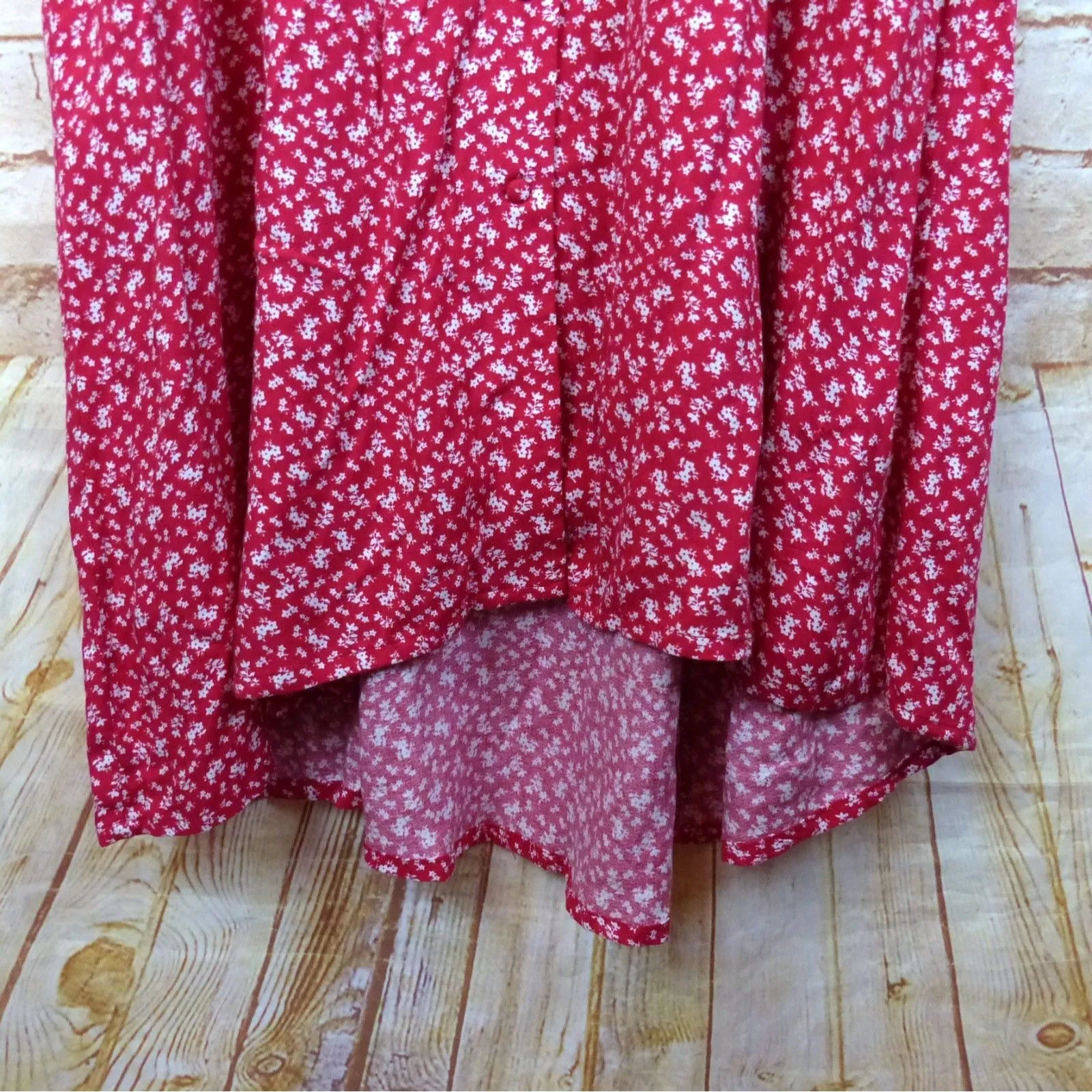 Saks Fifth Avenue Dress Womens US 12 Red Ditsy Floral Button Midi Viscose Boho - Image 7