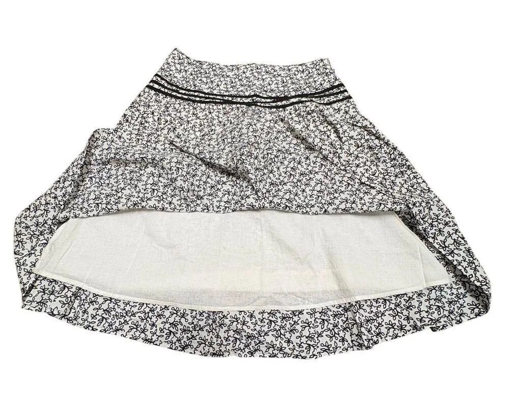 Lapis White Black Ditsy Floral Flowy Midi Skirt Feminine Lined Fit & Flare Large - Image 7