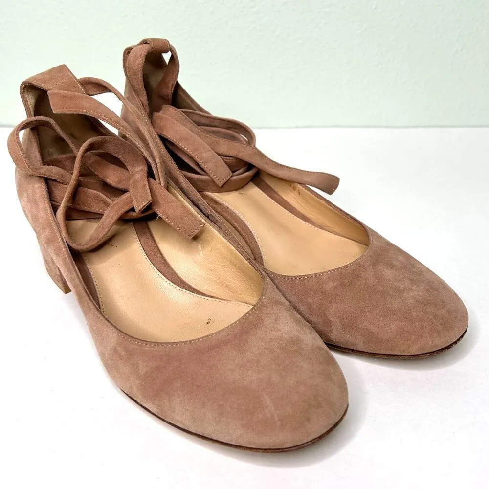 Gianvito Rossi Suede Low Heel Pumps with Wrap Straps Mauve / Taupe Size 36.5 6 - Image 14