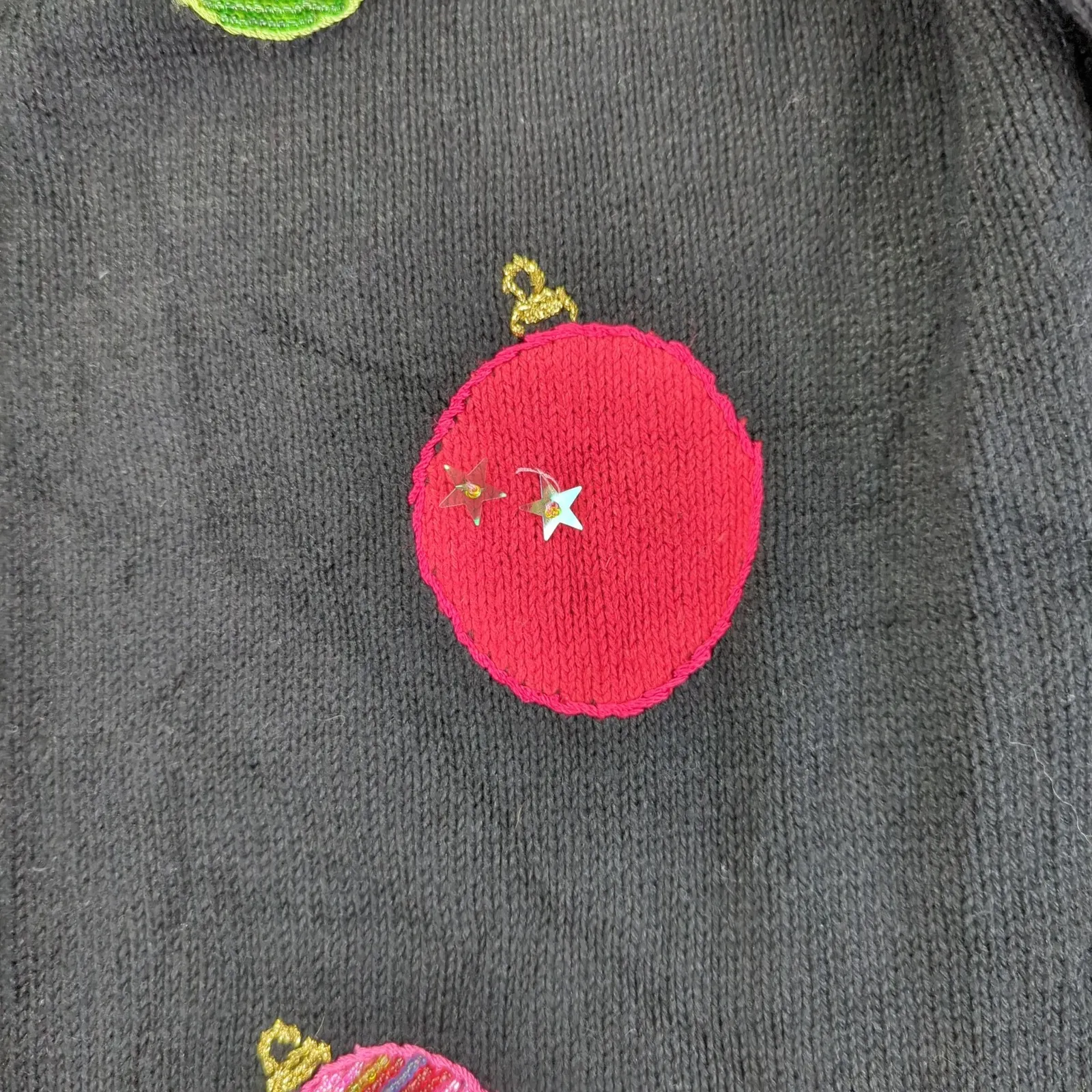 Storybook Knits Women's Black Ornament Christmas Cardigan‎ Sweater Size Medium - Image 5