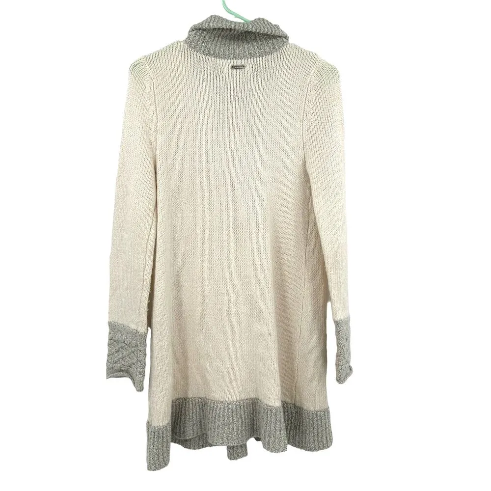 Prana Size XS Sweater Cream Gray Tight Knit Long Duster 2 Button Cardigan Casual - Image 2