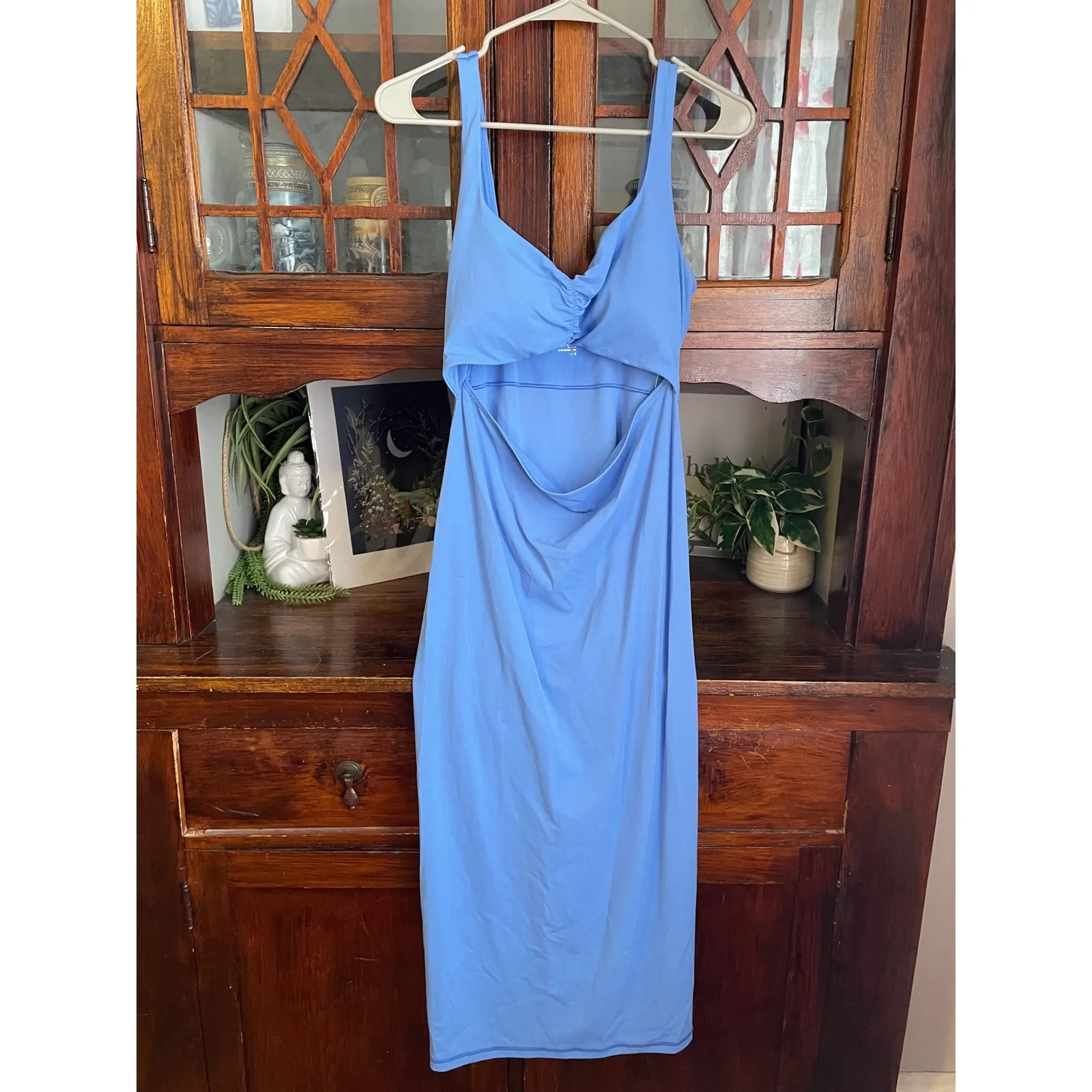 Offline by Aerie Blue Ruched Cutout Midi Dress Athletic Athleisure Large New - Image 2