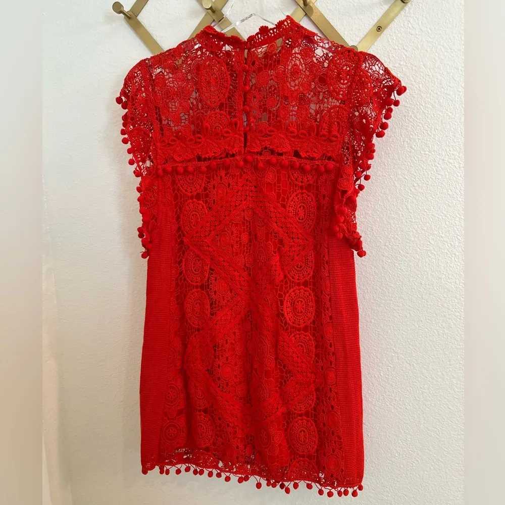 Tularosa Clayton Crochet Pom Dress Red Revolve Small Blogger Favorite - Image 13
