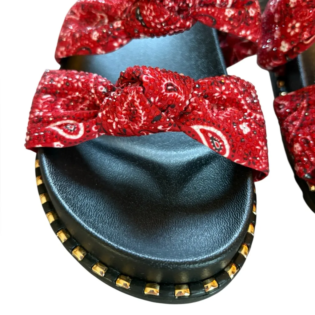 Jessica Simpson Caralyna Red Muse Rhinestone Slide Sandals Womens Size 7 NEW - Image 9