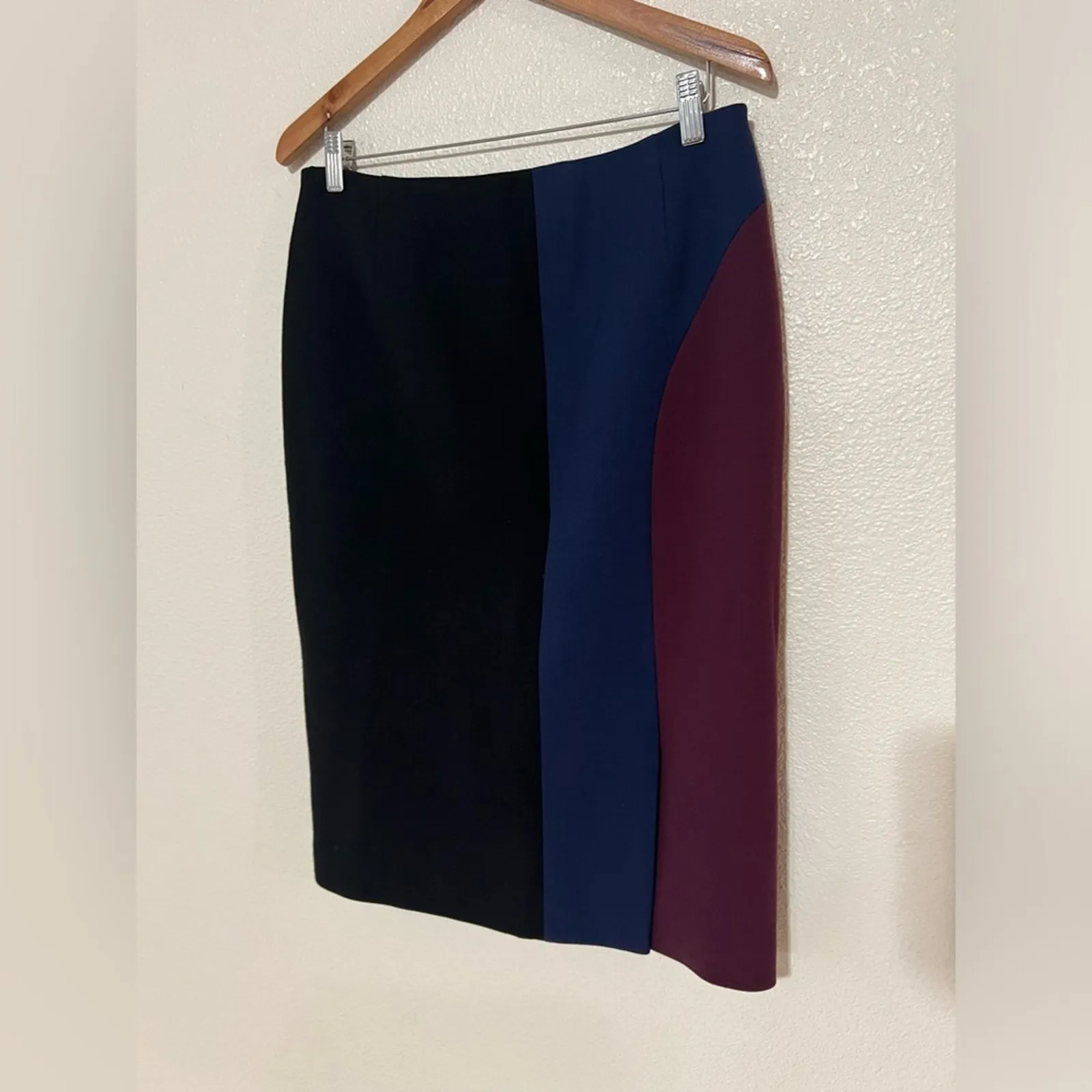 BOSS Hugo Boss Velivia black burgundy blue colorblock wool pencil skirt 10 - Image 3