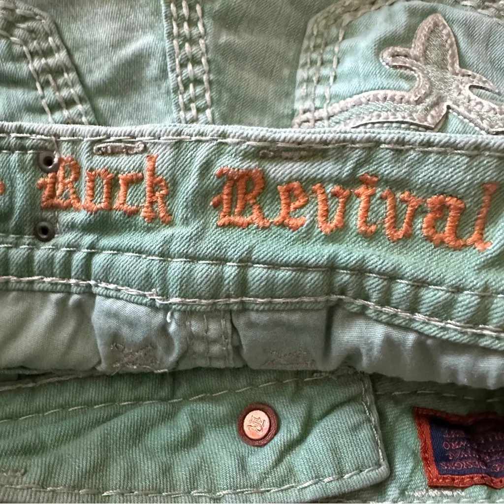 Rock Revival Jacklyn VTG  Green Denim Shorts Y2K size 26 - Image 9