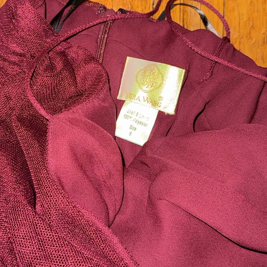 NWT Vera Wang BRIDESMAID chiffon tulle maxi dress gown burgundy size 6 vintage - Image 4