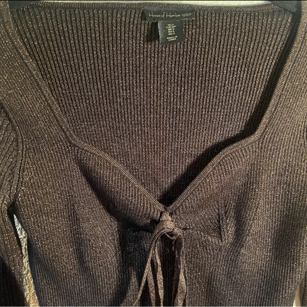 House of Harlow Metallic Sweetheart Blouse Women’s Small Brown Top Long‎ Sleeve - Image 6