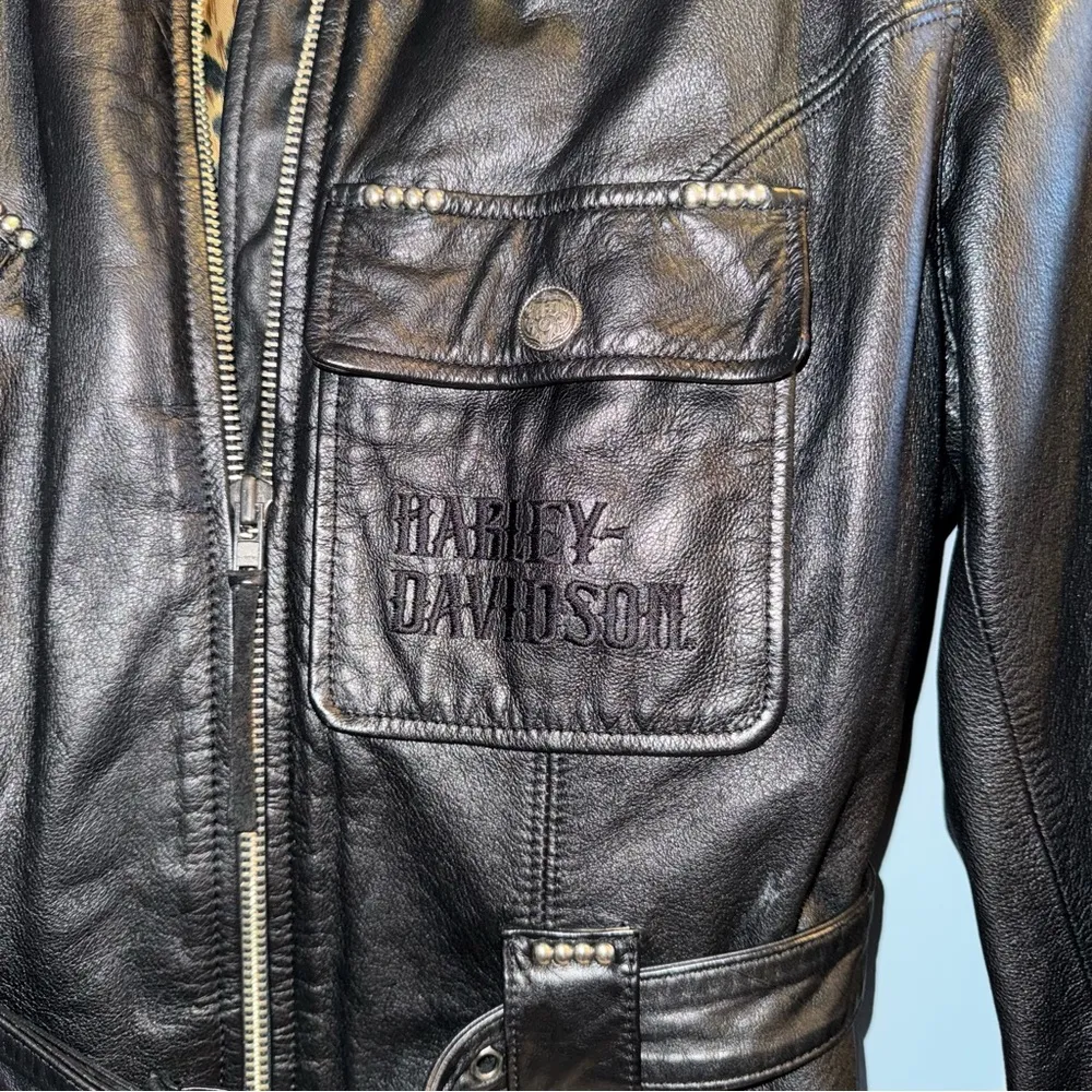 Harley Davidson Women’s Black Leather Biker Riding Jacket - Image 3
