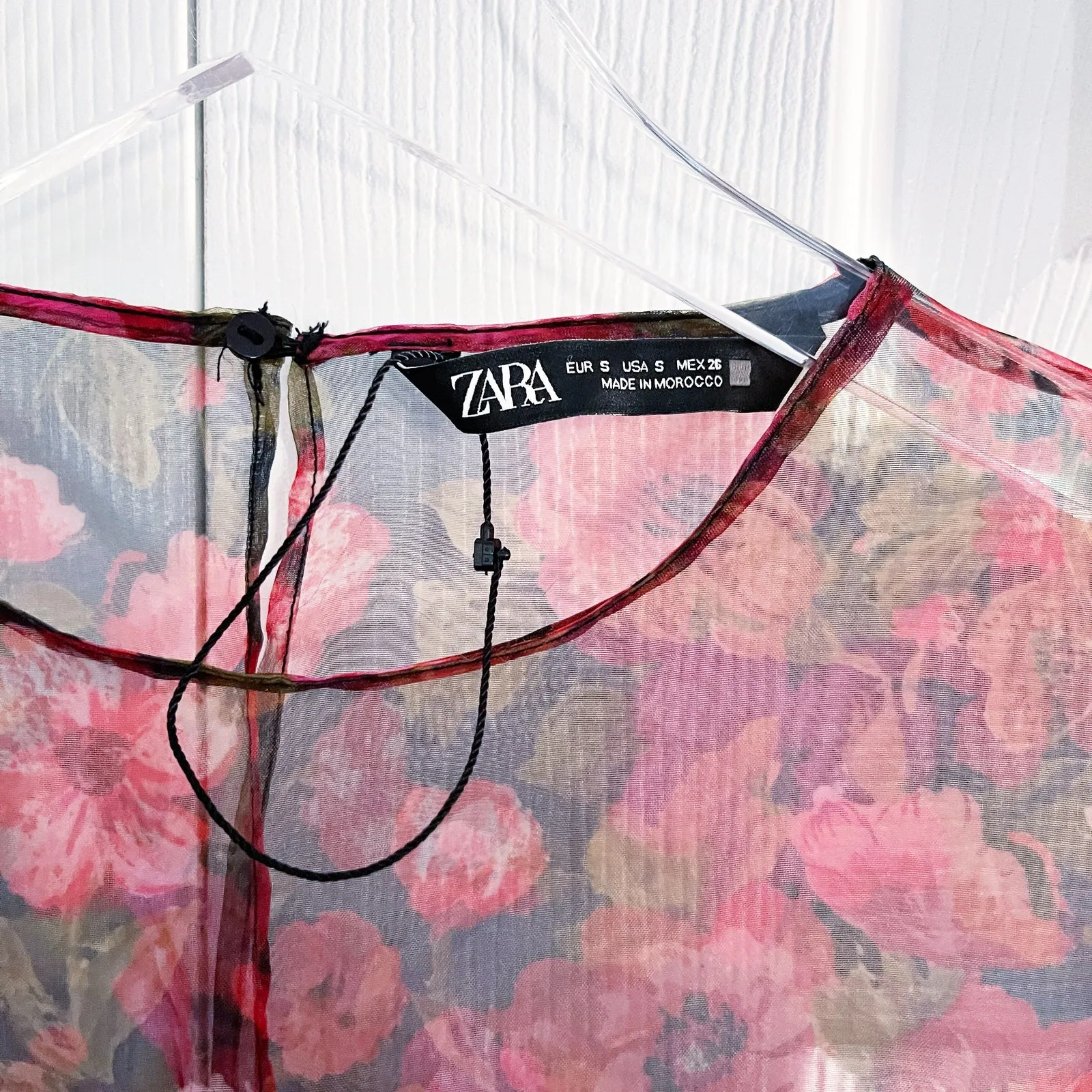 Zara Red Floral Organza Sheer Floral Frill Puff Sleeve Blouse * - Image 5