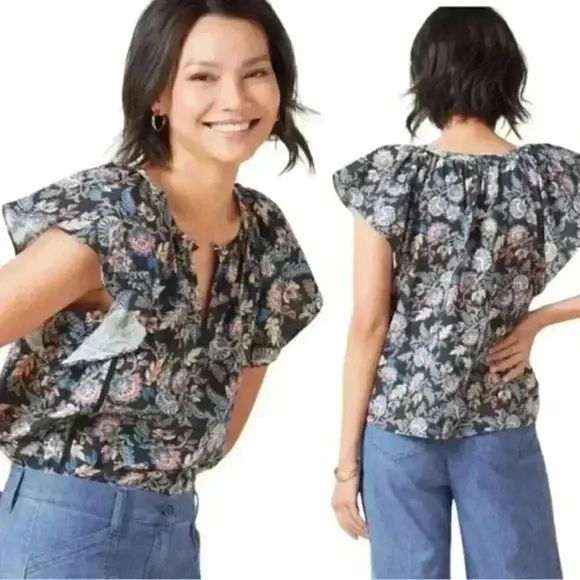 NWT Roan + Ryan Printed Blouse Blue Size L - Image 2