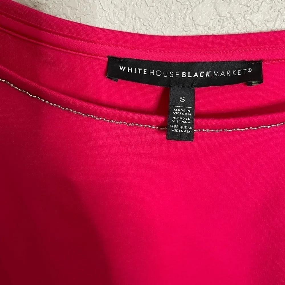 White House Black Market WHBM Hot Pink Beaded Neckline Dress Small - Image 6