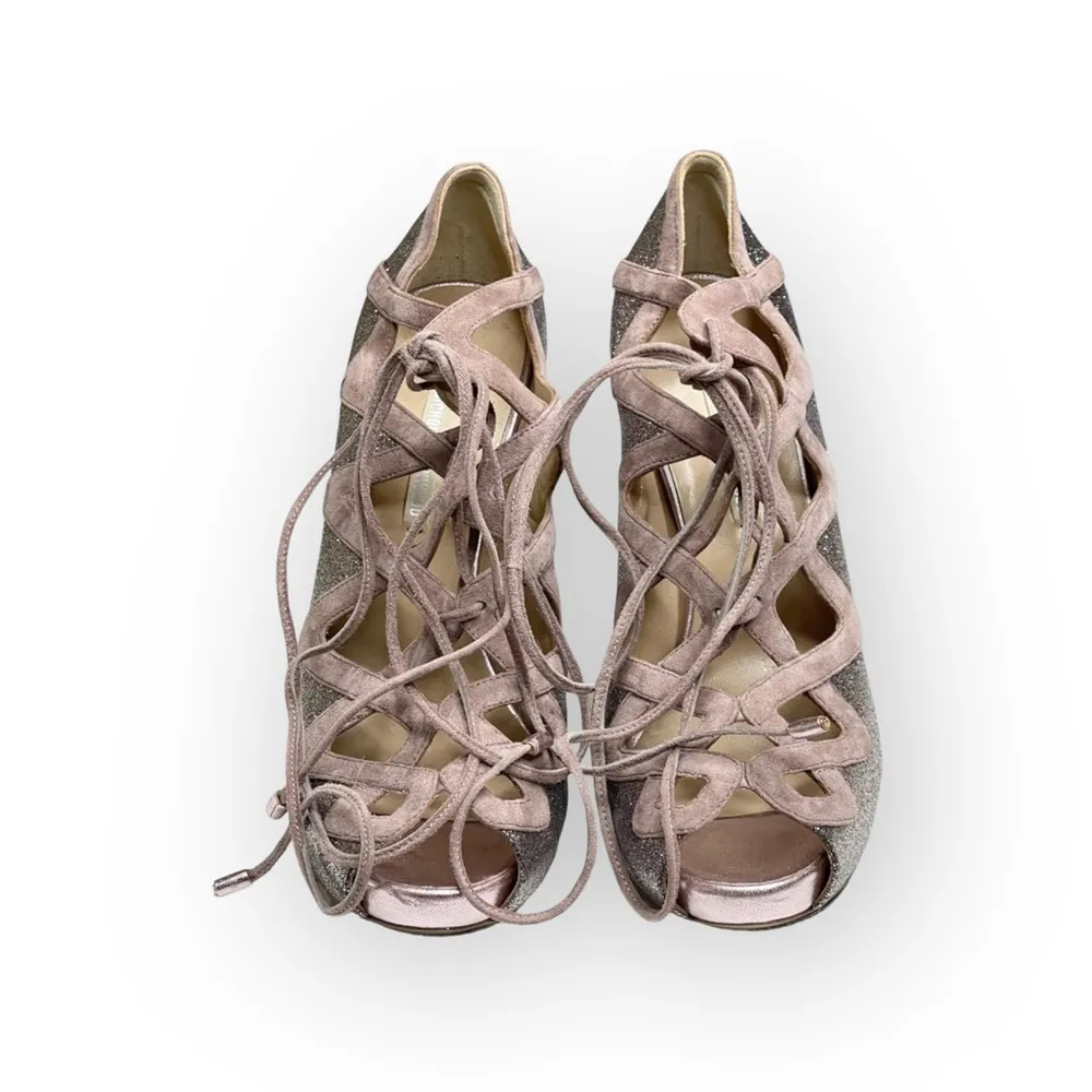 new Nicholas Kirkwood 𖤐 Peep Toe Platform Stilettos Sandal Heels 𖤐 Pink Suede Size 7.5 - Image 9