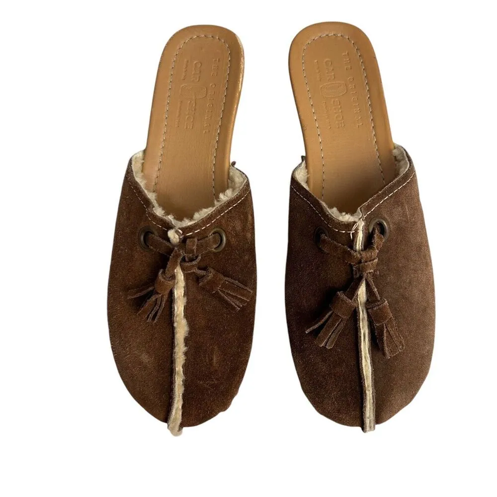 The Original Car Shoe Brown Suede Clogs Womens 37.5 / 7 Fur Lined Wood Shoes - Image 2
