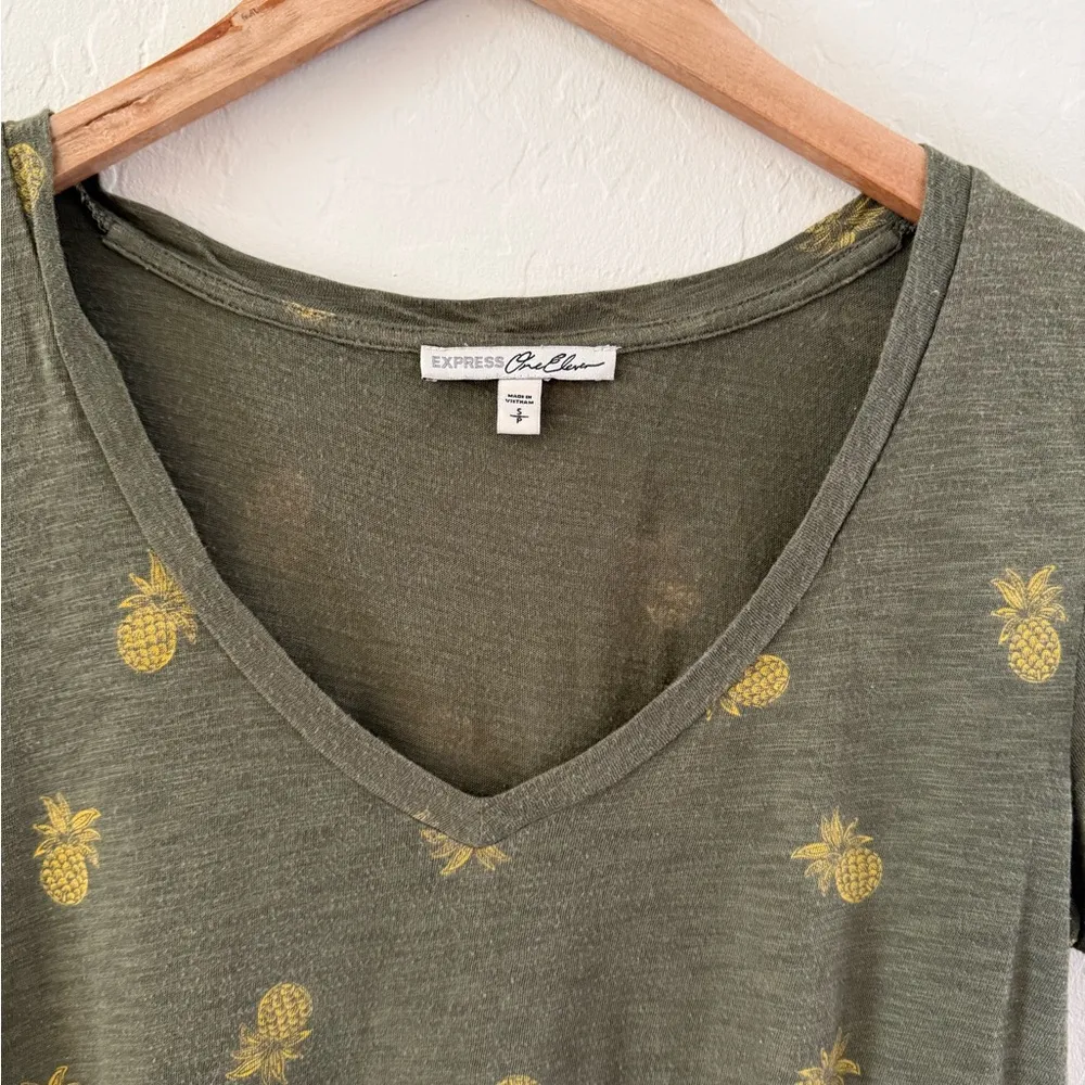 Olive Green Pineapple Print Women's Top - Image 2