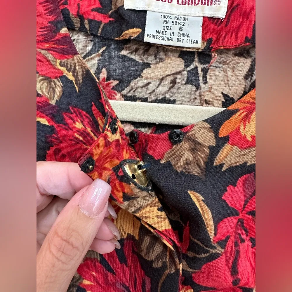 Vintage Maggy London Red & Gold Floral Lightweight Blazer Tailored Fit Size 6 S - Image 10